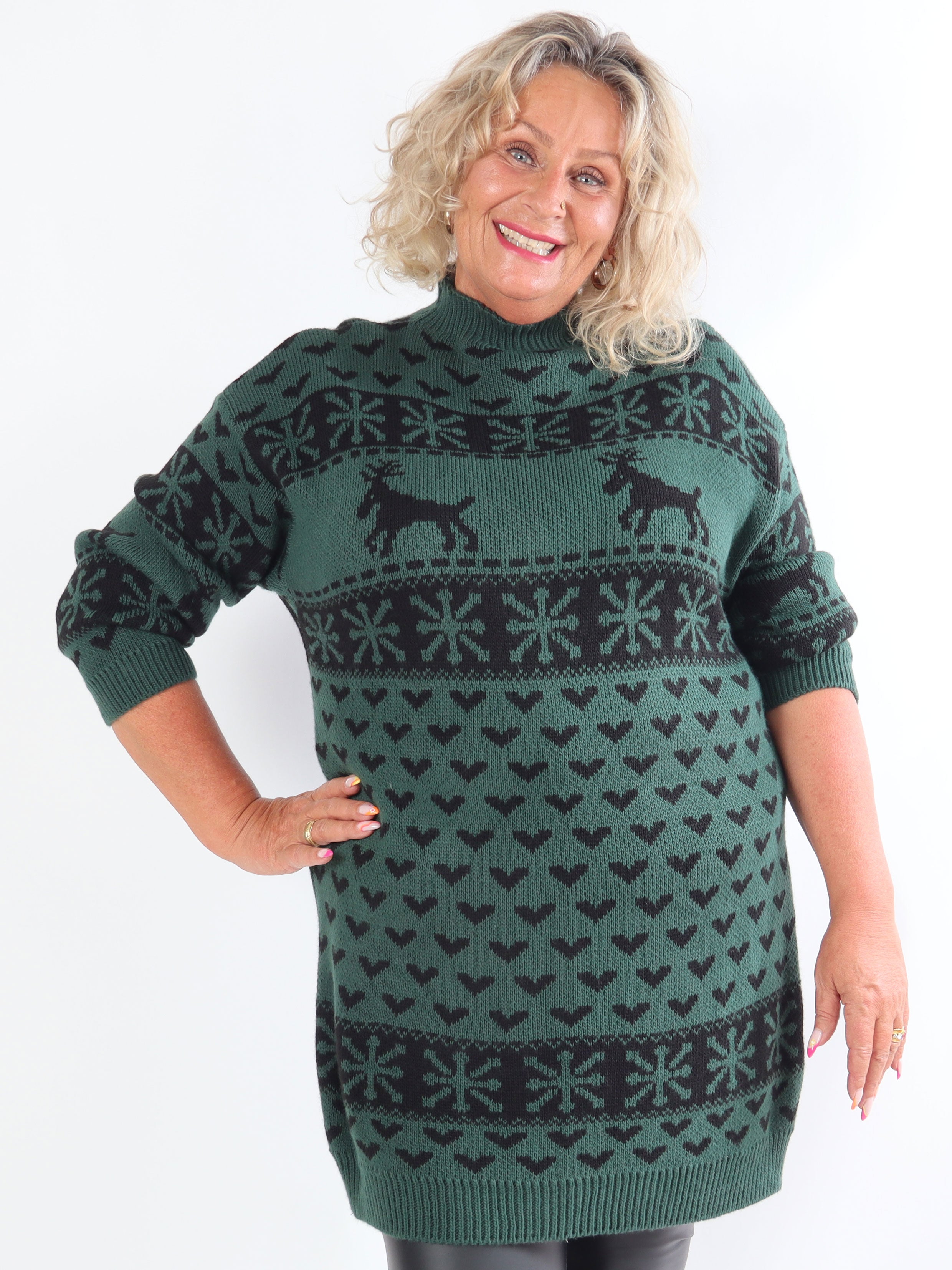Rudolf - Sød plus size strikkjole med julemotiver